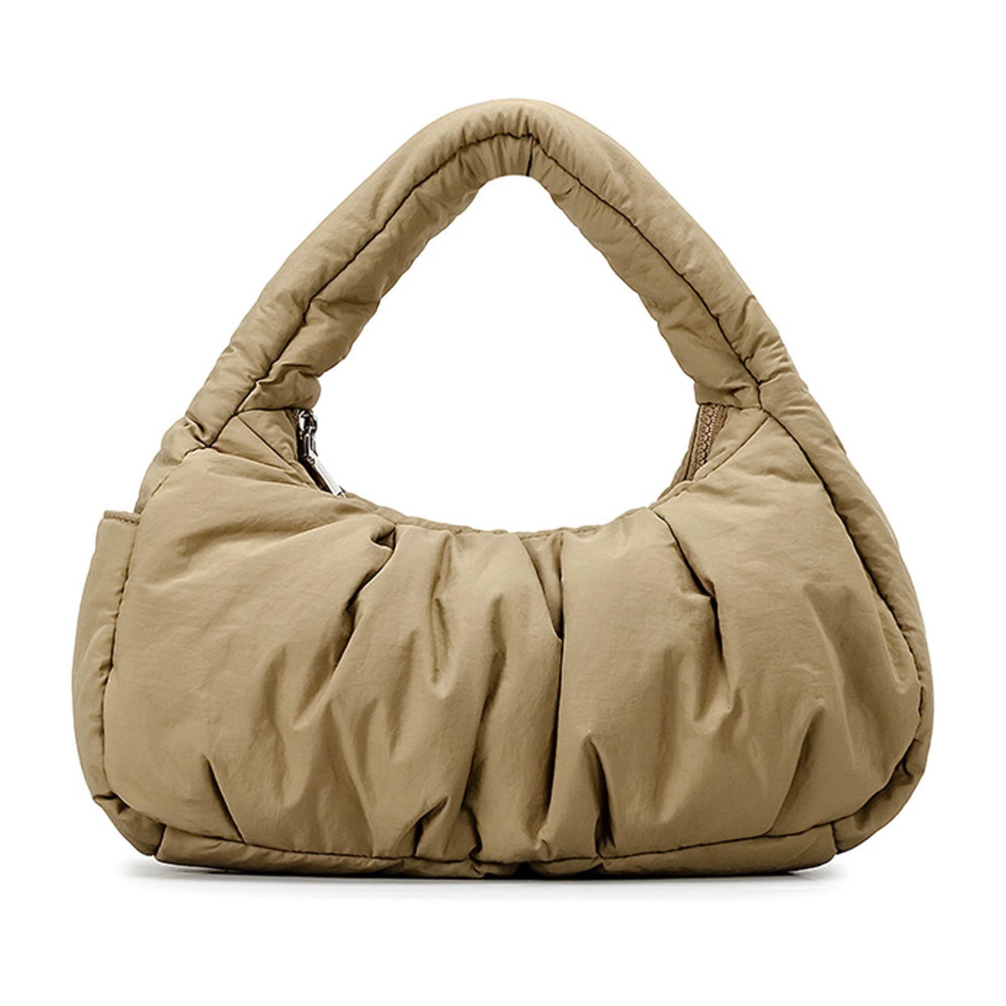 5416 Puffy Shoulder Bag Soft Nylon Lightweight Ruched Crescent Purse